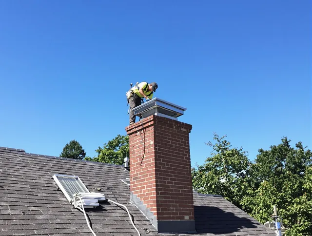 Kannapolis Chimney Sweep technician measuring a chimney cap in Kannapolis, NC
