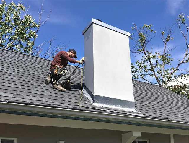 Kannapolis Chimney Sweep team member finishing chimney construction in Kannapolis, NC