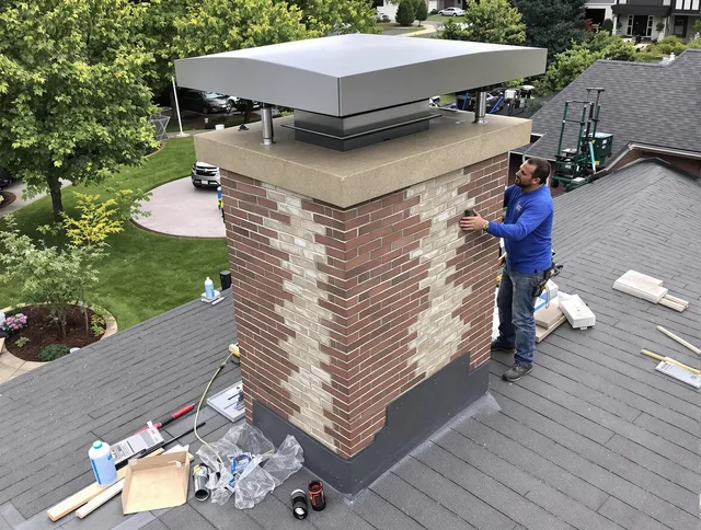 Kannapolis Chimney Sweep team working on a custom chimney remodel in Kannapolis, NC