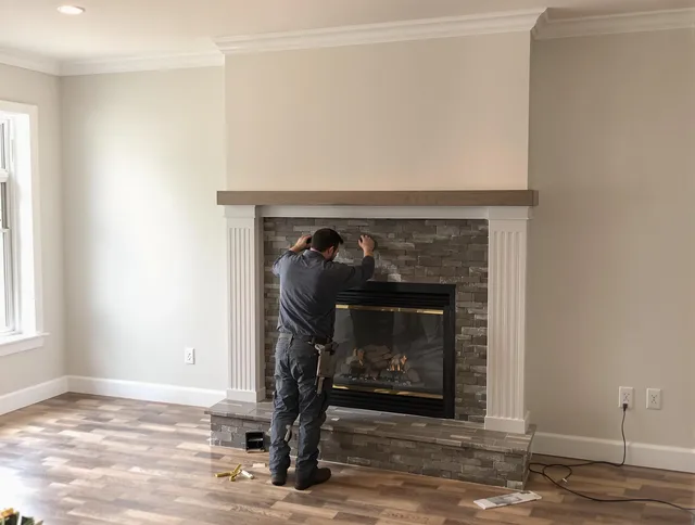 Kannapolis Chimney Sweep finishing a custom fireplace install in Kannapolis, NC